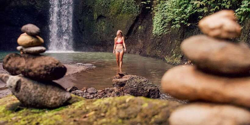 Bali: 3 Waterfalls and Tegalalang Rice Terrace Private Tour - Tibumana Waterfall: a short forest walk to turquoise water