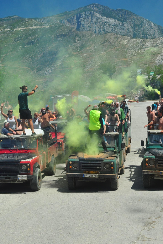 Jeep Safari-Lunch-Boat-Canyon-Waterfall-Foam,Water Party - Pickup from Side and the start of the convoy