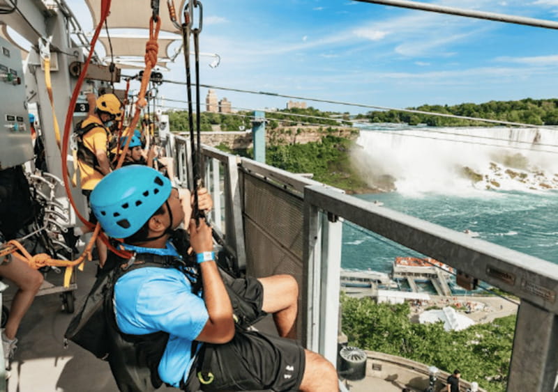 Niagara Falls, Canada: Early Bird Zip Line to The Falls - Suiting up for the 67-meter launch